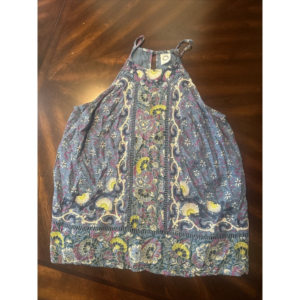 ANTHROPOLOGIE Akemi + Kin Embroidered Floral Halter Lined Tank Top Sz 2